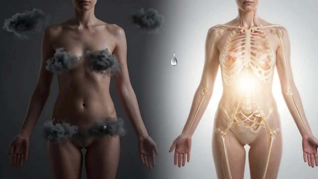 Dvě verze těla: jedno s hromaděním toxinů, druhé s čistým prouděním lymfy a odstraněním zánětu.