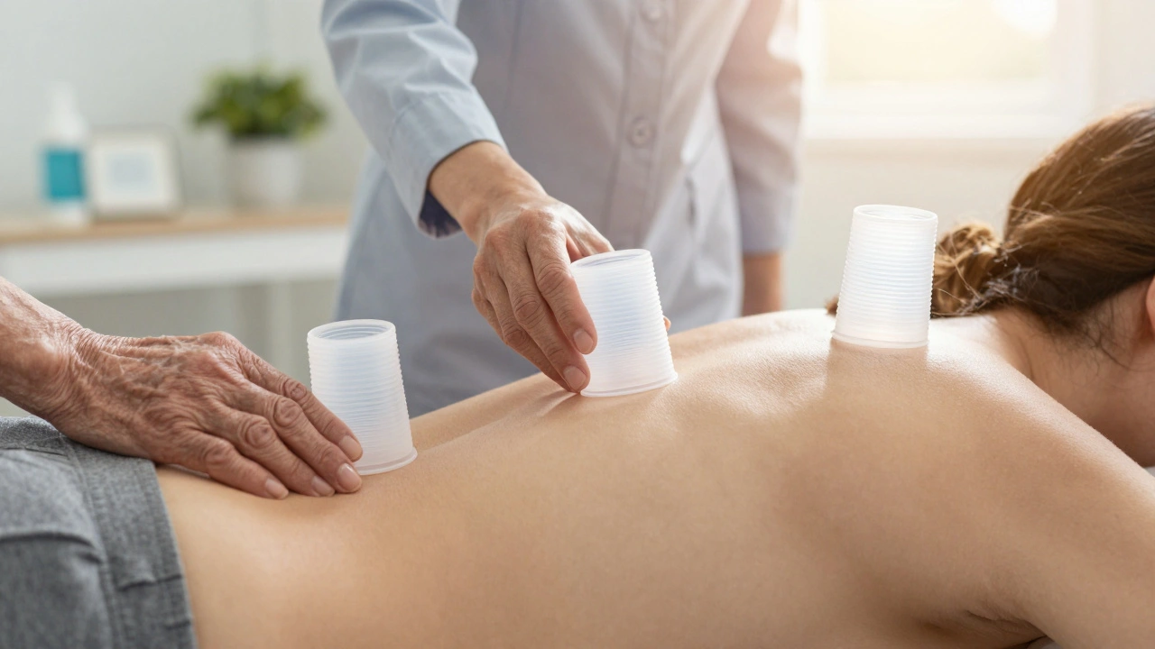 Různé ruce s vakuovými kádmi na těle, symbolizující širokou použitelnost léčby.