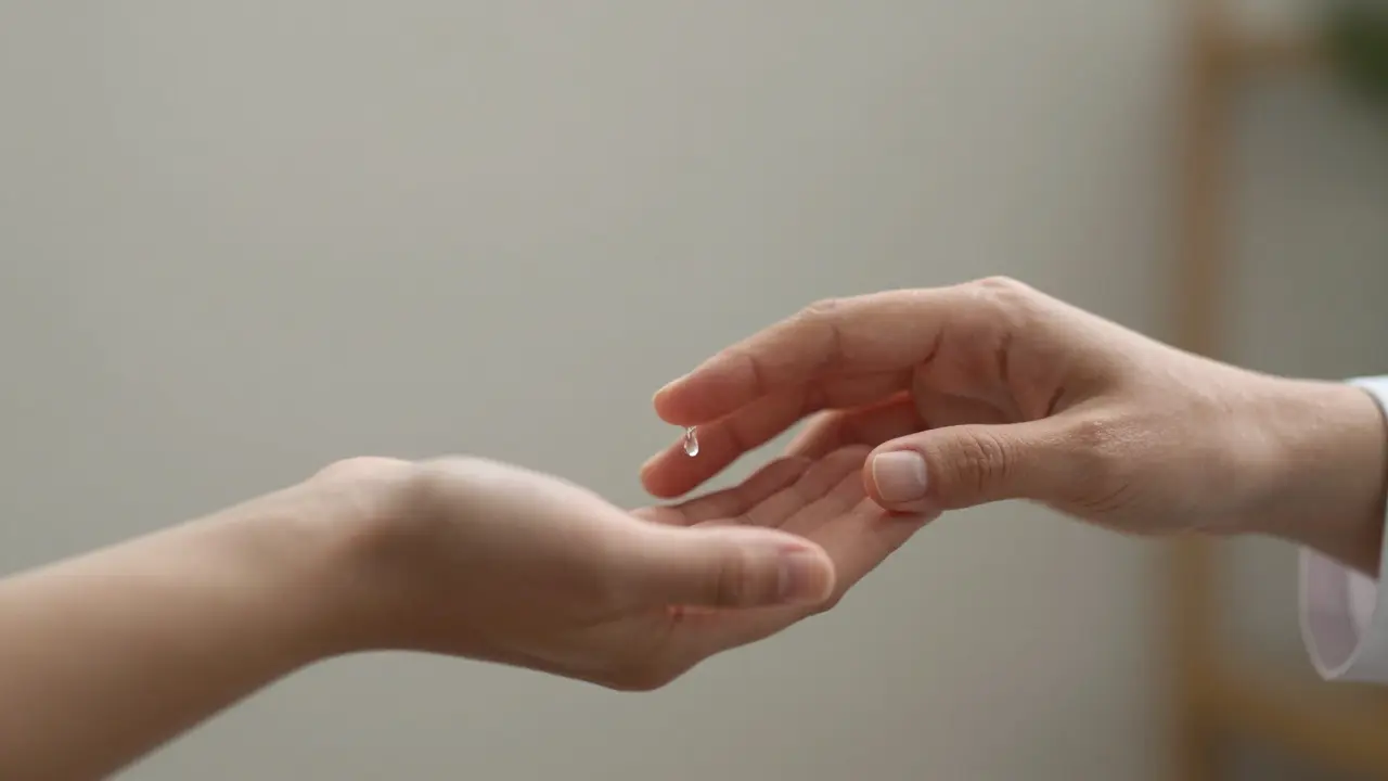 Dvě ruce se dotýkají jemně, symbolizují bezpečný a přítomný dotyk bez cíle.