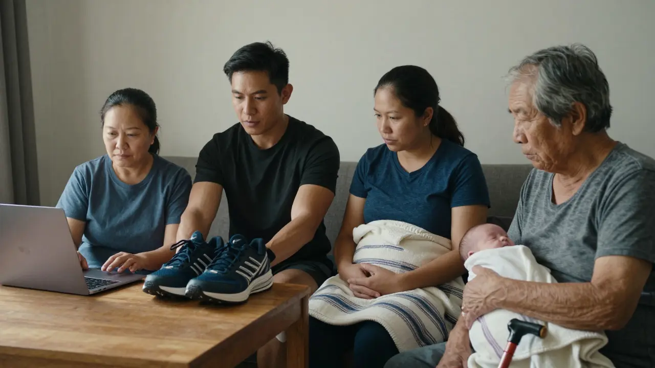 Čtyři různé osoby — pracovník, sportovec, matka a starší člověk — všechny získávají úlevu z havajské masáže lomi lomi.